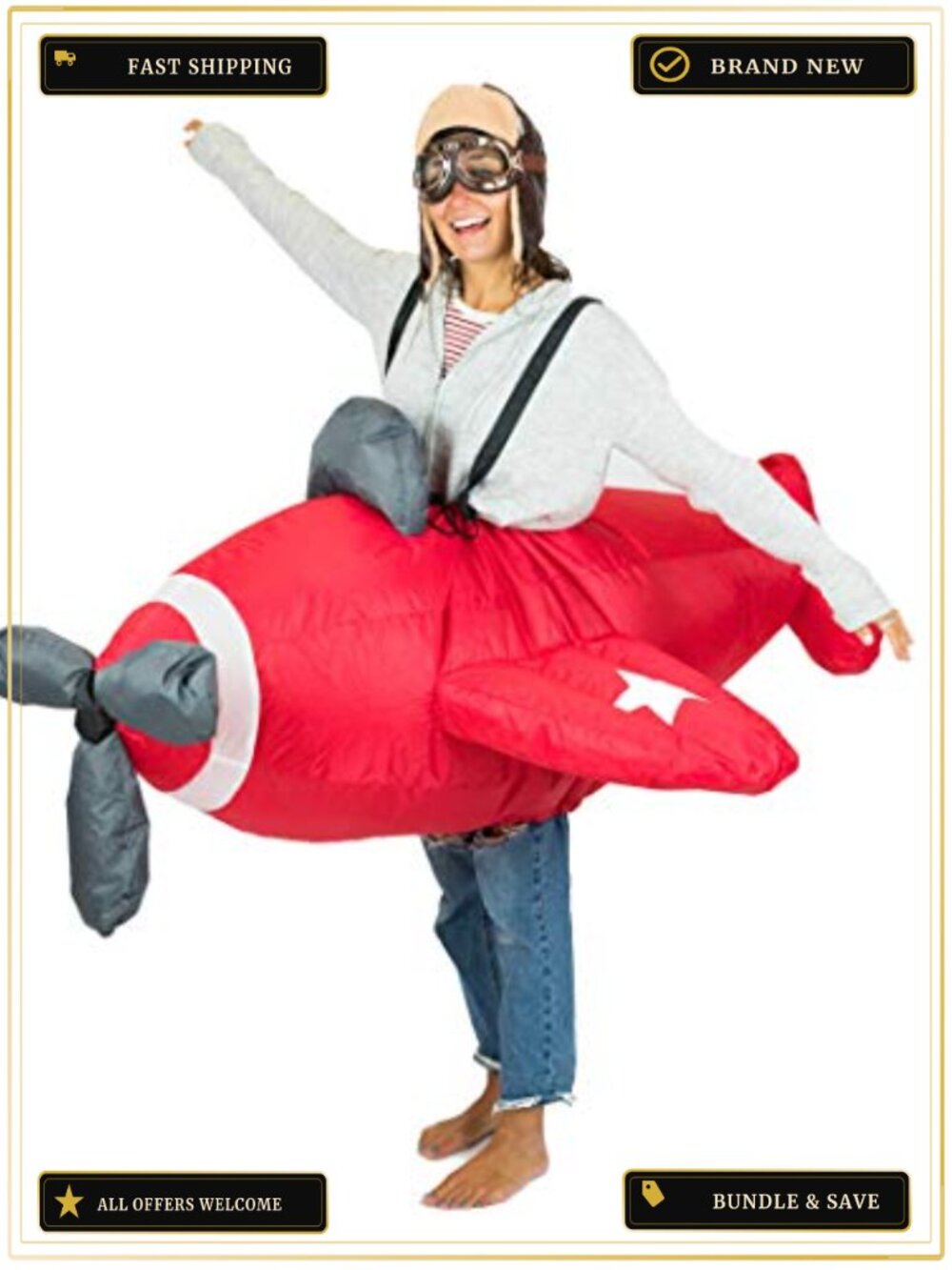 Inflatable Airplane Costume Adult One Size Built-in Fan Polyester